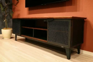 GANZで制作したアイアンメッシュドアのテレビボード（カスタムオーダー品）